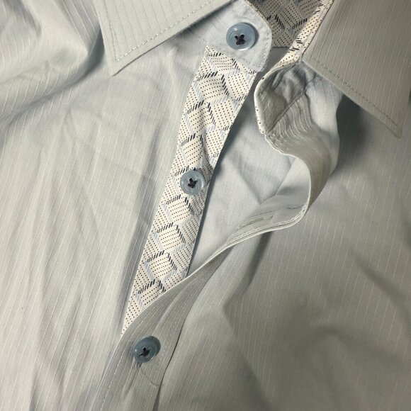 7 Diamonds Premium Button Down Shirt Men's Size XXL Light Blue and White Stripe - Picture 11 of 11